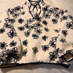 Parke Floral Patterned fleece Women's Sweatshirt - Black and Cream